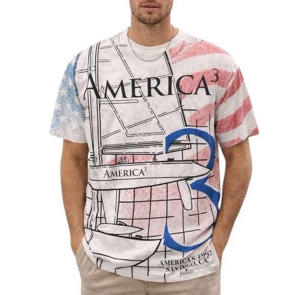 Hanes Other - Vintage America’s Cup 1992 T Shirt Mens L White‎ Hanes USA Flag AOP Sailing Tee